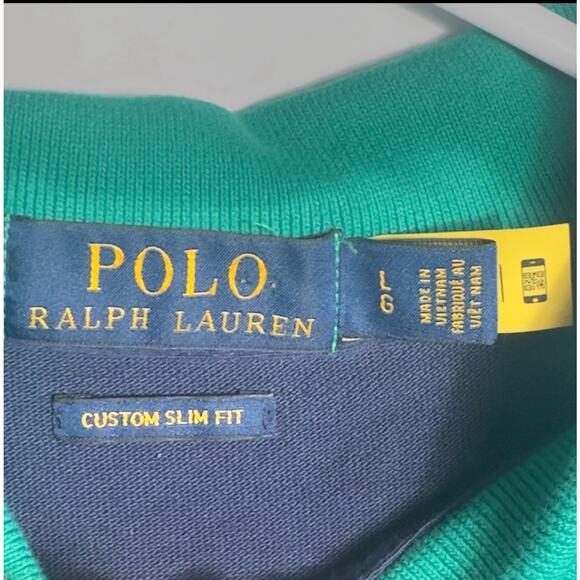 Polo Ralph Lauren Custom Slim Fit Polo Shirt Navy Multi Color Collar Logo Size L - Picture 8 of 9